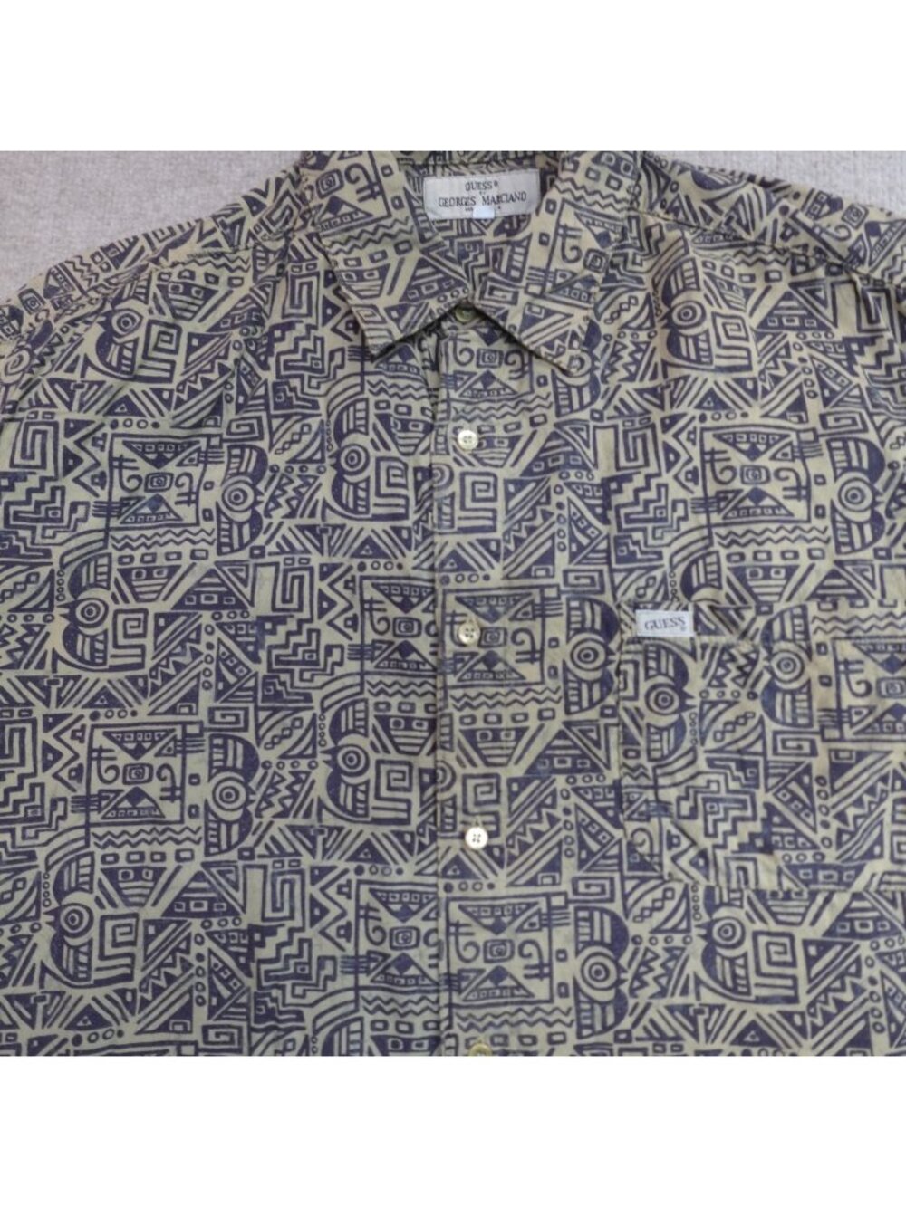 Vintage Guess Shirt Large Green Blue Blue All Over Print George Marciano